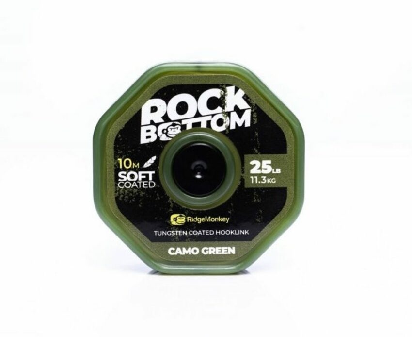 RidgeMonkey Šňůrka RM-Tec Rock Bottom Tungsten Coated Soft 25lb 10m - Camo Green