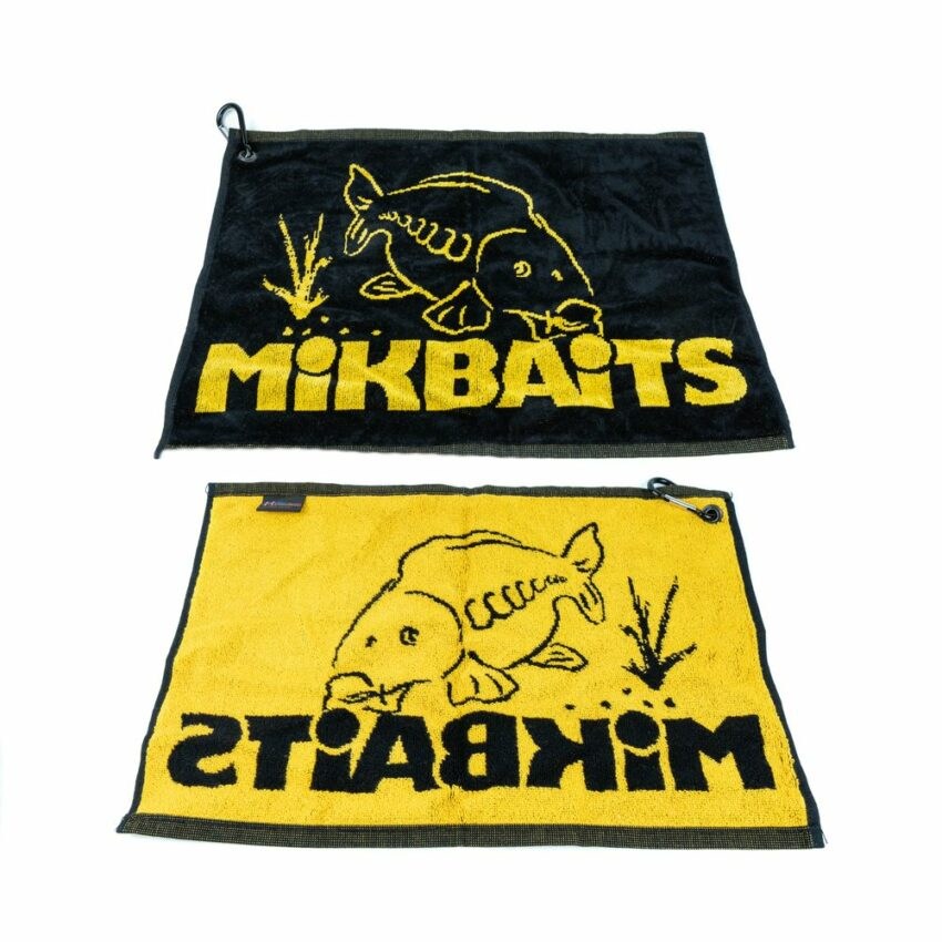 Mikbaits Ručník černo žlutý s karabinou