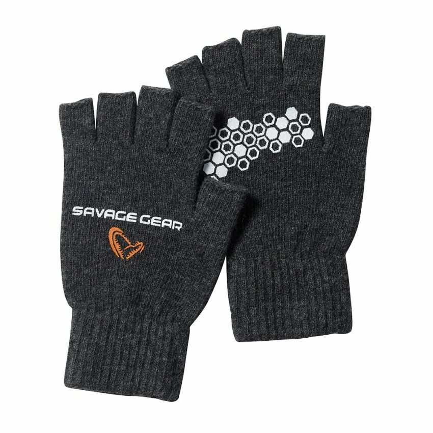 Savage Gear Rukavice Knitted Half Finger Glove Dark Grey Melange - L
